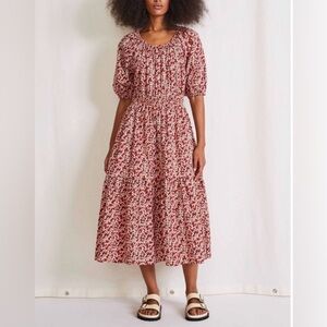 Apiece Apart Nova Red Floral Midi Dress, Size XL
